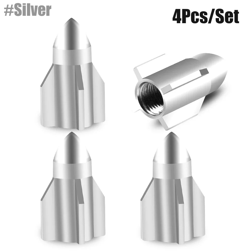 4-Pack Aluminum Tire Valve Caps Rocket Grenade Style Universal Valve Stem Covers for Car Truck Motorcycle Bike