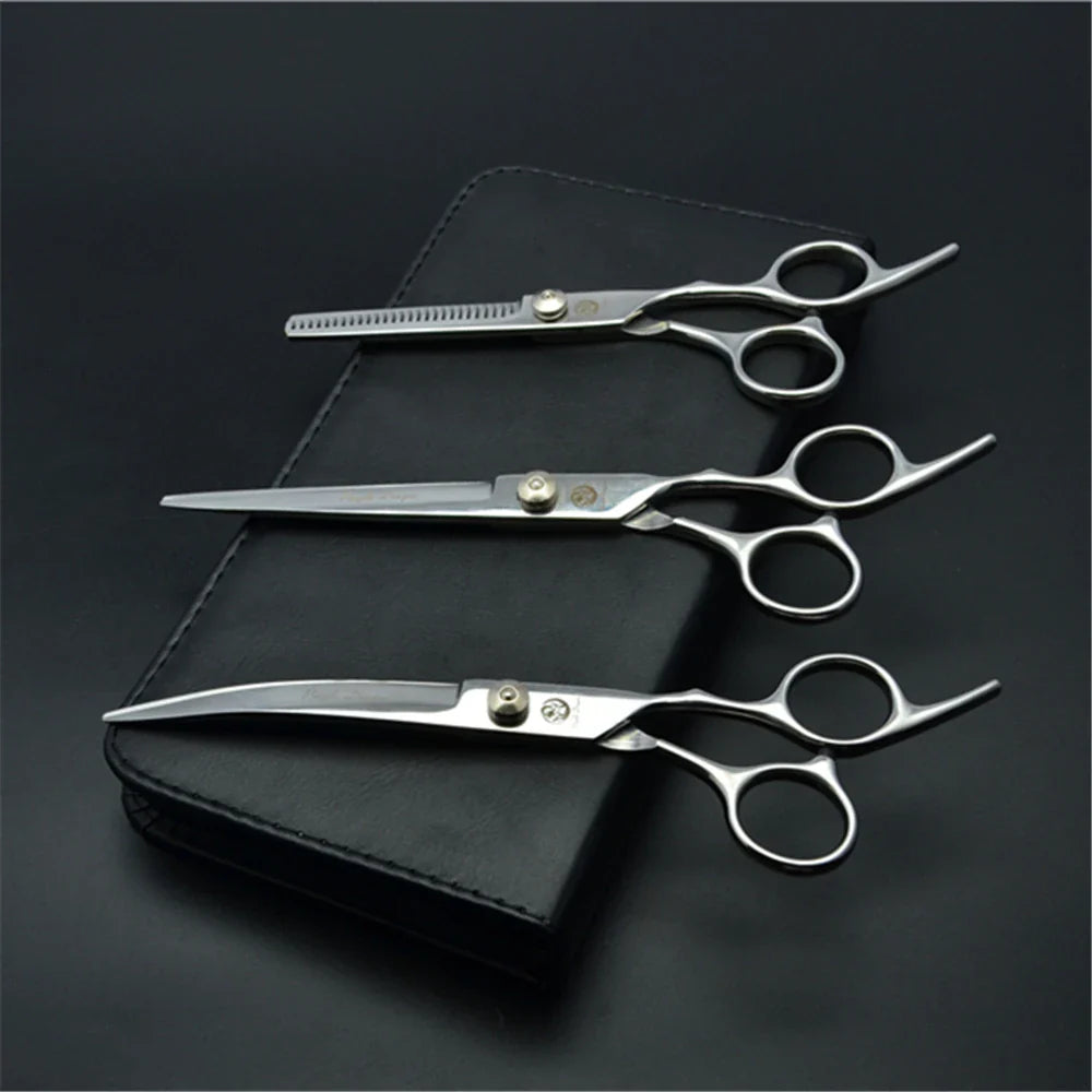 Professional Dog Grooming Scissors Set - 6" (15.2 cm) & 7" (17.8 cm) Stainless Steel Thinning & Curved Pet Shears