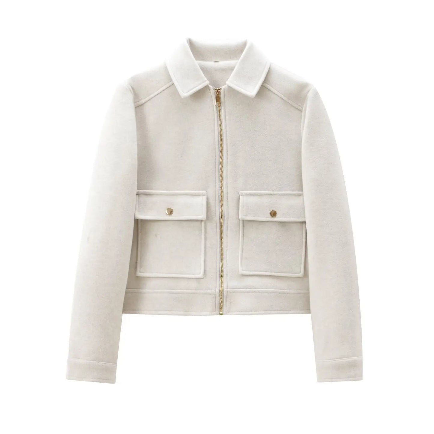 Women's Zipper Jacket - Short Winter Coat with Pockets, Long Sleeve Casual Street Outerwear