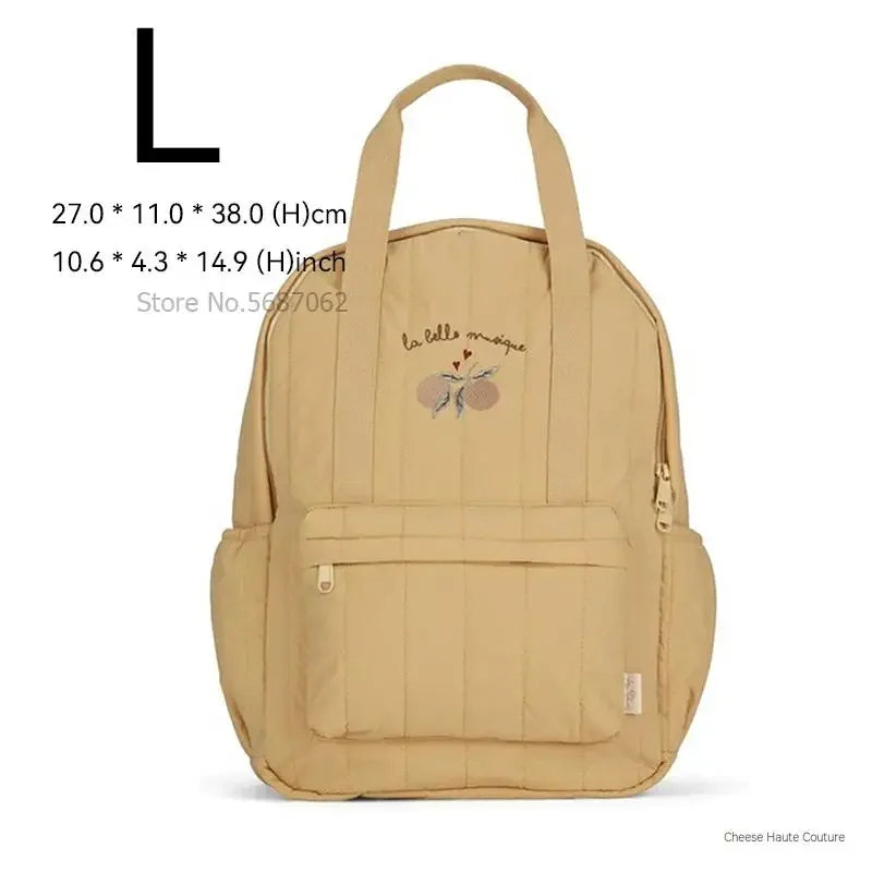 Kids Cotton Backpack (S/L) – Kindergarten & Travel Schoolbag for Toddlers, Children and Moms, Waterproof Geometric Cherry Lemon