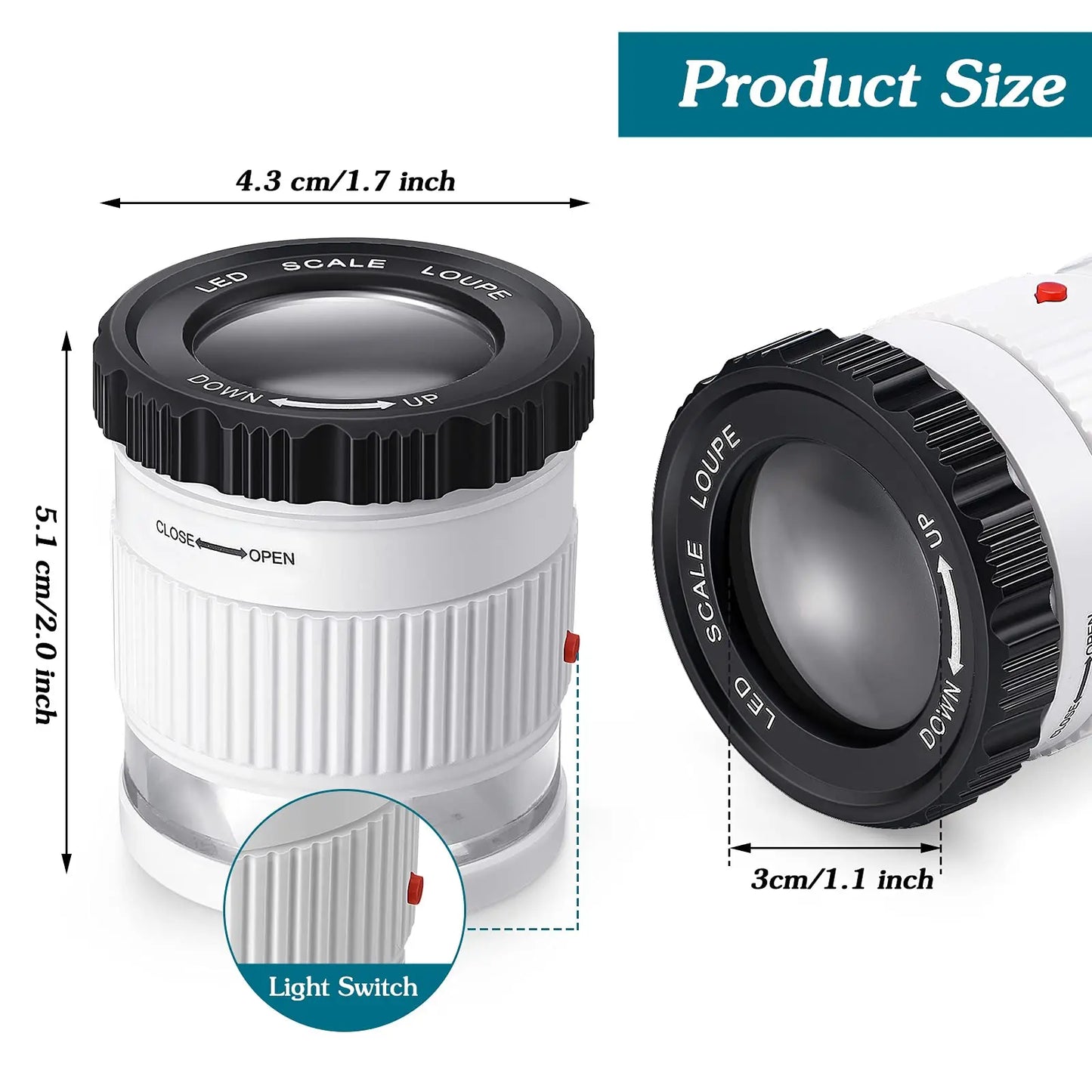 30X Pocket Handheld Magnifier with 3 LED & UV Lights - 30mm Lens Adjustable Focus Loupe for Jewelry, Reading & Collectibles