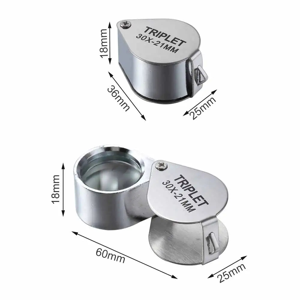 10x 20x 30x Pocket Folding Jewelry Loupe Magnifier Mini Triplet Glass Lens for Jewelry, Coins & Stamps