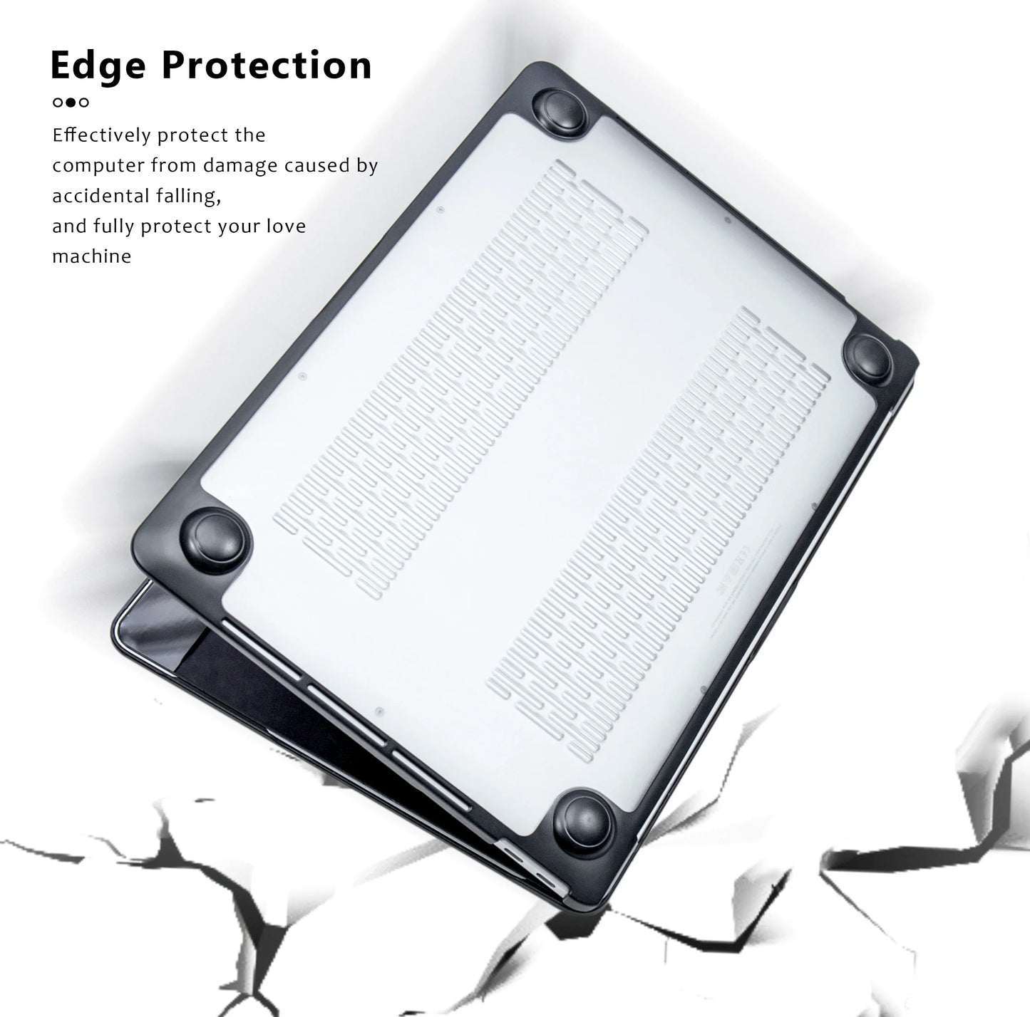 Matte Transparent PC+TPU Protective Case for MacBook Air & Pro 13/13.6/14/15.3/16-inch (33-41 cm) - Full Shell with Keyboard Cover & Vented Non-Slip Feet