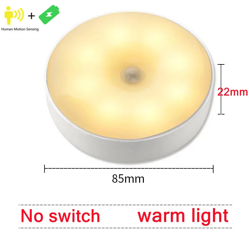 USB Rechargeable Motion Sensor LED Night Light – PIR Closet Under-Cabinet Stairway Lamp, Warm/Cold White
