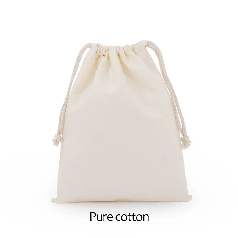 Cotton Drawstring Canvas Bags - White Reusable Gift & Storage Pouches for Candy, Jewelry, Travel and Home Organization