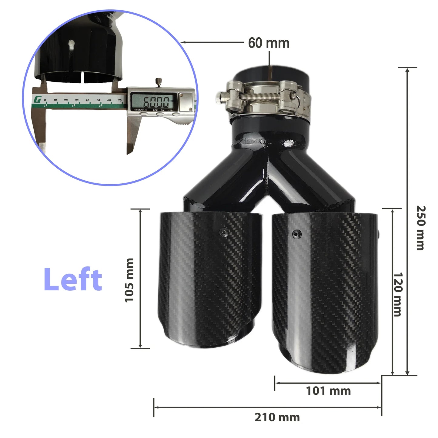 Carbon Fiber 304 Stainless Steel Rear Exhaust Tip Decorative Muffler - Universal Fit