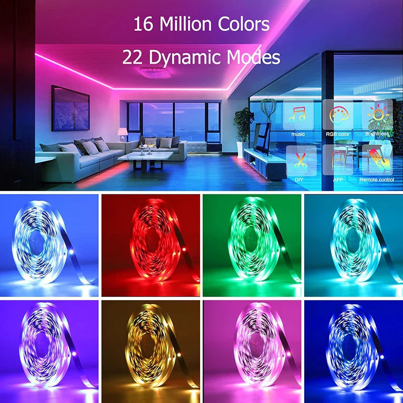 WiFi USB 5050 RGB LED Strip Lights — Flexible RGB Tape for TV & PC Backlight, App & Voice Control, Available 1–20m (3.3–65.6 ft)