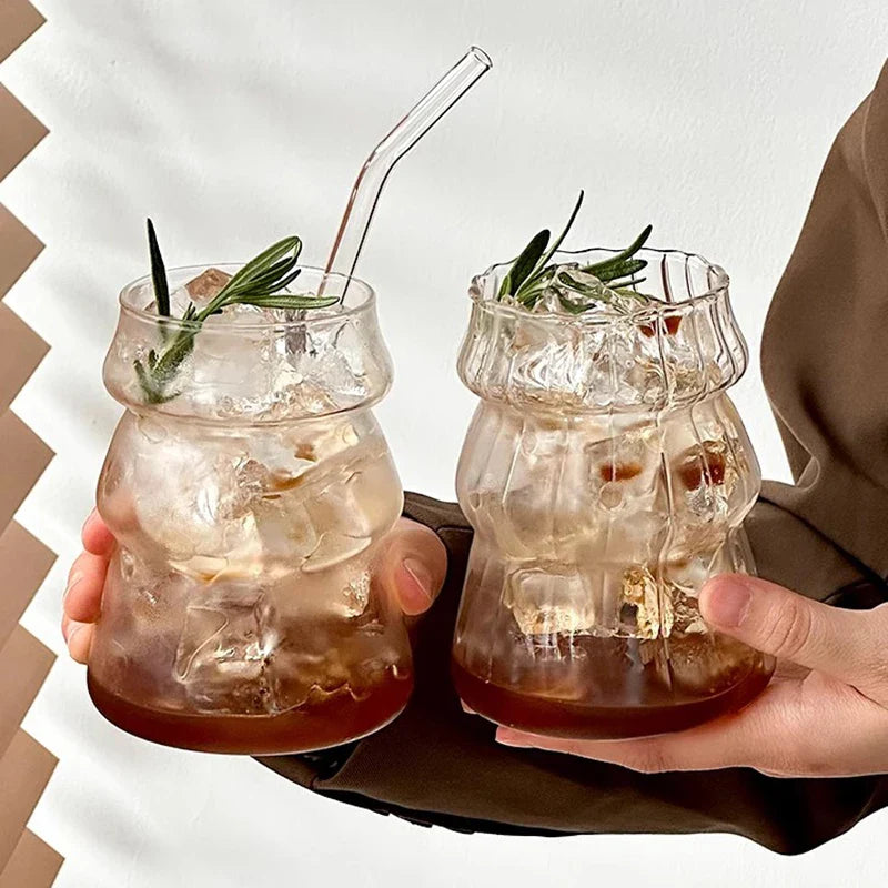 Vertical Striped Clear Glass Cup - Aesthetic Drinkware for Milk Tea, Coffee & Juice