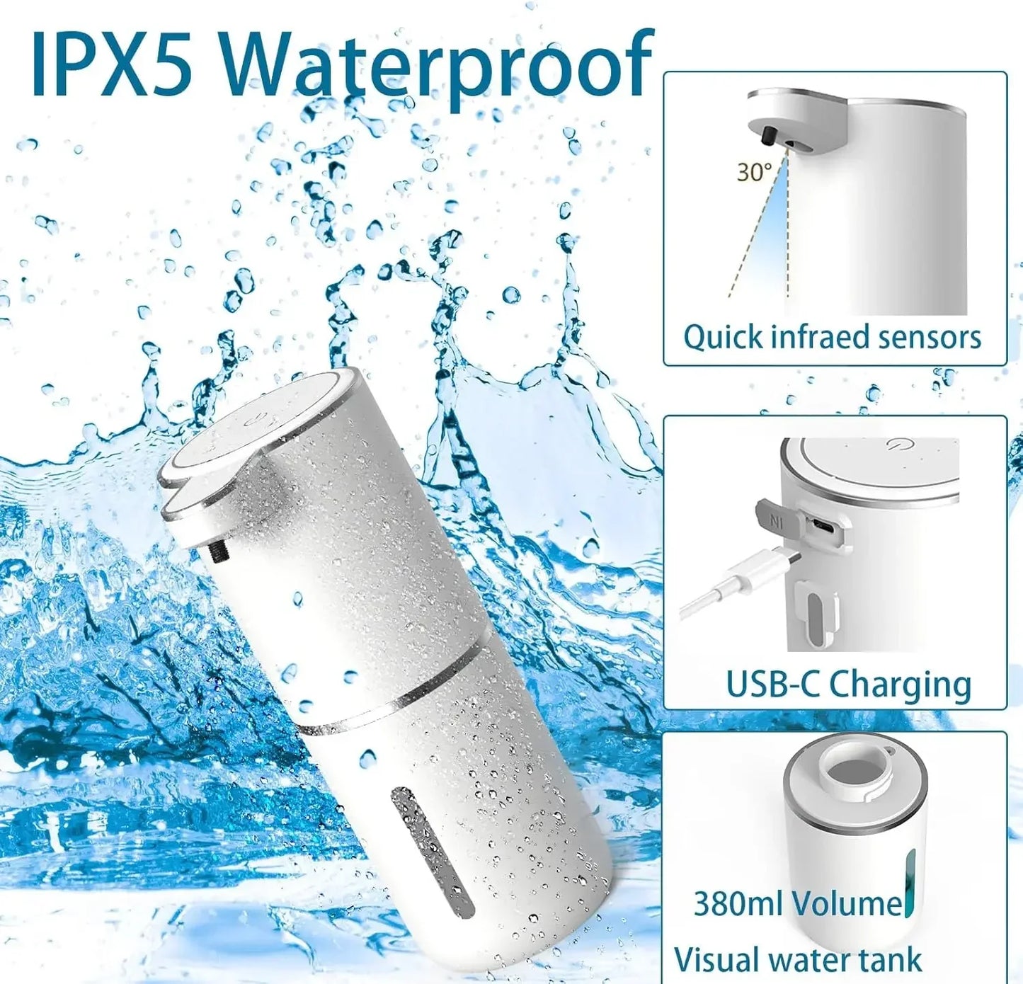 Automatic Foam Soap Dispenser Touchless Infrared Sensor USB Rechargeable — Hands-Free for Bathroom & Kitchen