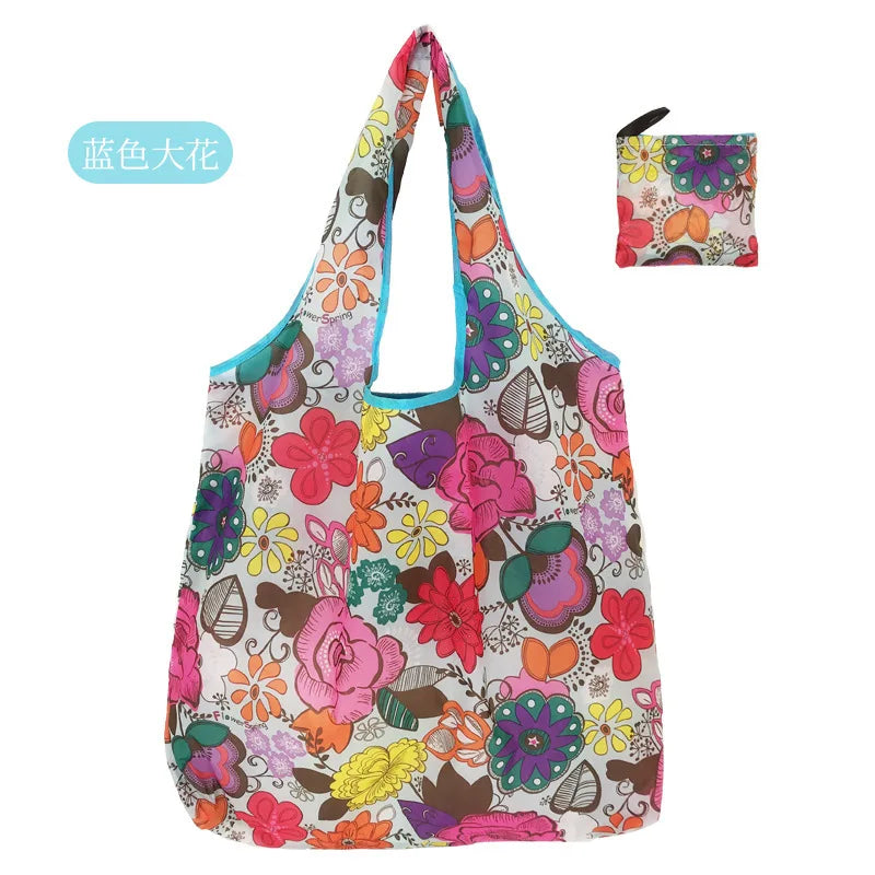 Large Foldable Reusable Shopping Tote Bag, Eco Grocery & Beach Shoulder Bag, Packable Polyester