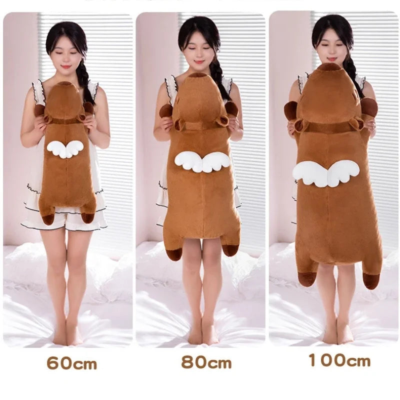 Kawaii Giant Capybara Plush Pillow – 60/80/100cm (24/32/39 in) Lying Stuffed Animal with Wings, Brown Orange Cushion for Home Decor