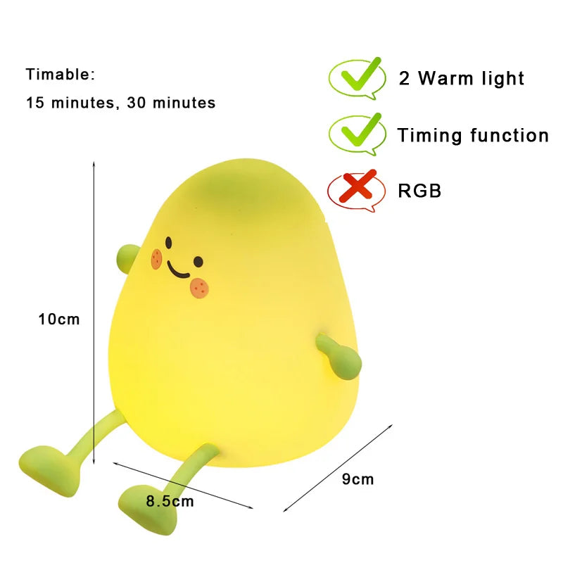 Capybara & Mango LED Night Light for Kids — Touch Sensor Rechargeable USB Dimmable RGB Lamp with Timer