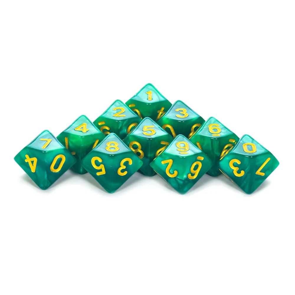 D10 Polyhedral Dice 10-Piece Set for D&D & Tabletop RPGs — Marble & Transparent Styles for Board Games & Parties