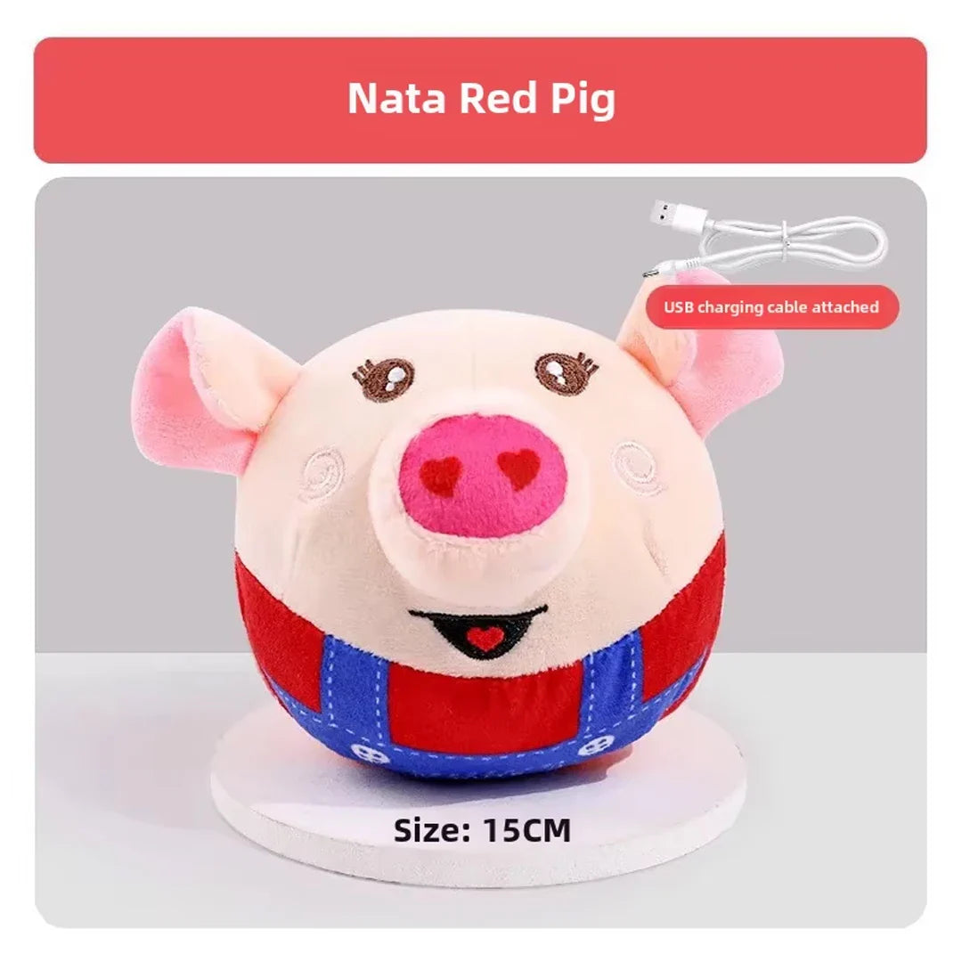 USB Rechargeable Interactive Plush Dog Toy - Electric Jumping Puzzle Ball with Music, Cartoon Clown Pig