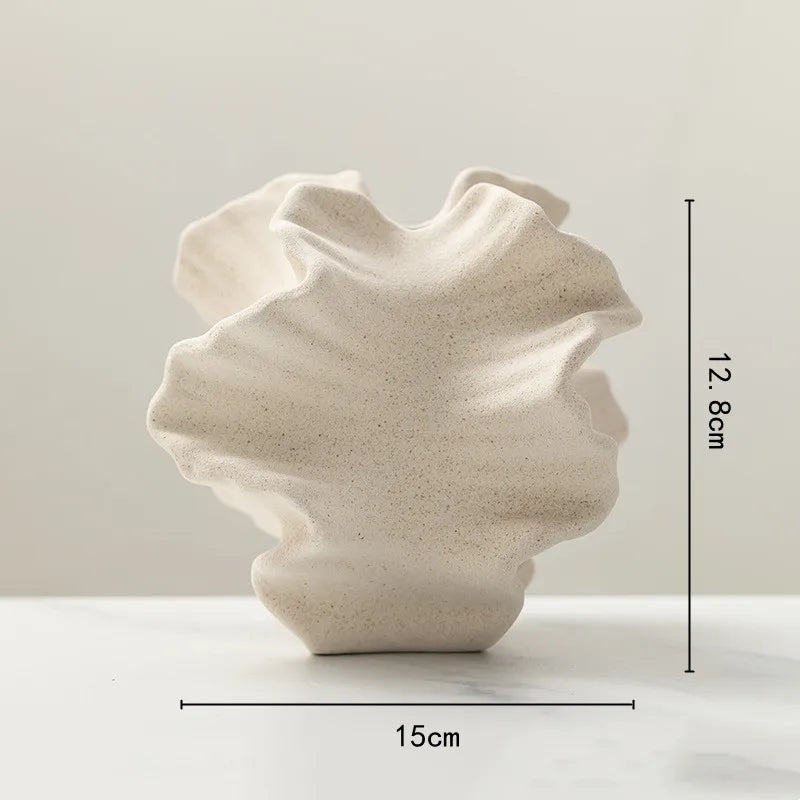 Porcelain Ceramic Vase with Geometric Wavy Petal Design — Tabletop Flower Vase for Home Decor