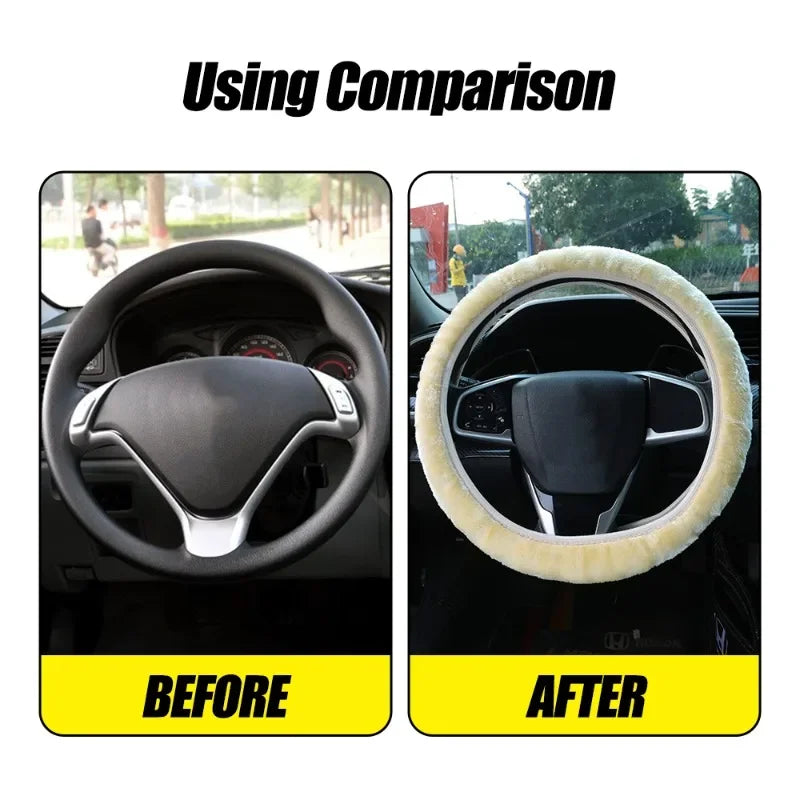 Plush Steering Wheel Cover 38 cm (15 in) Thick Winter Warm Non-Slip Soft Universal Fit for Most Cars