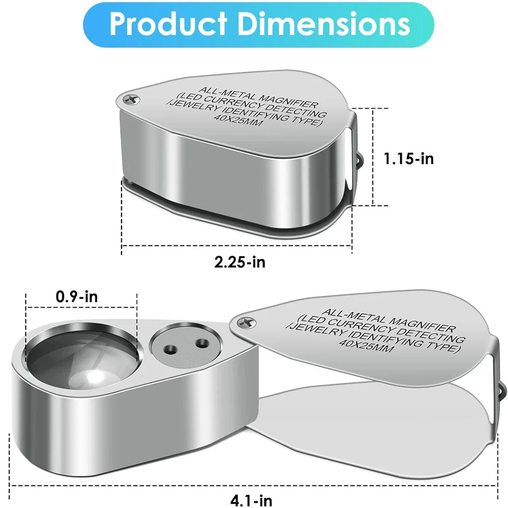 40X Jeweler's Loupe Magnifier LED & UV Illuminated Folding Pocket Magnifying Glass for Jewelry, Coins & Hobbies