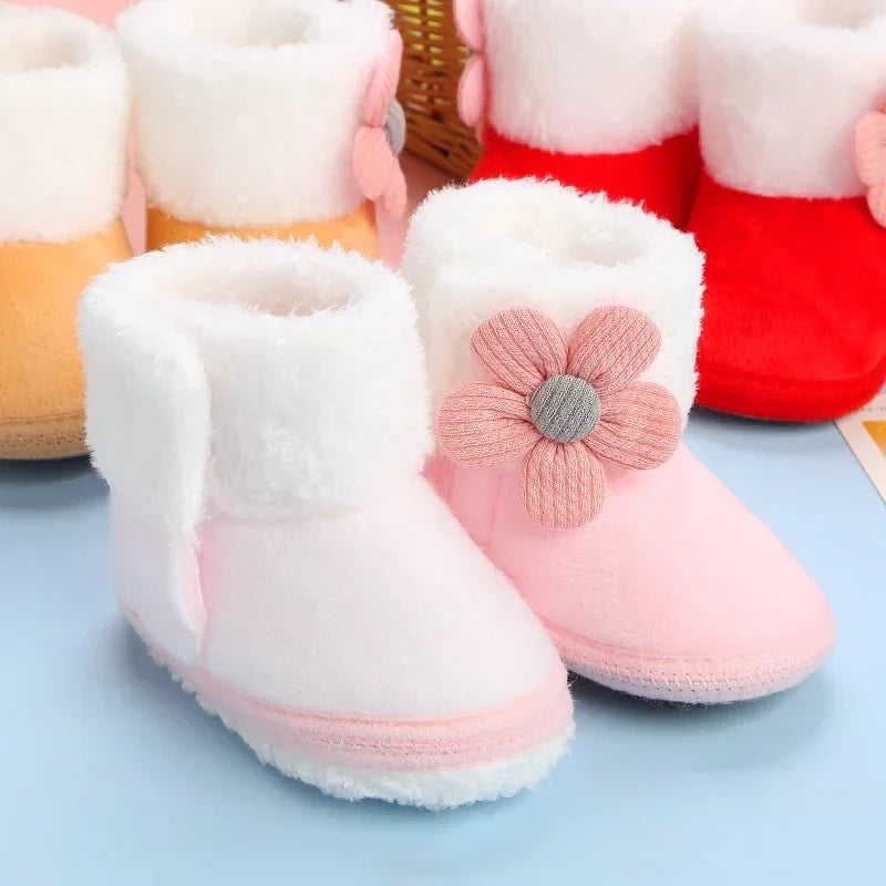 Baby Soft Pompom Snow Booties - Warm Infant & Toddler First Walker Boots, Sizes 12-14 (4.3-4.9 in / 11-12.5 cm)