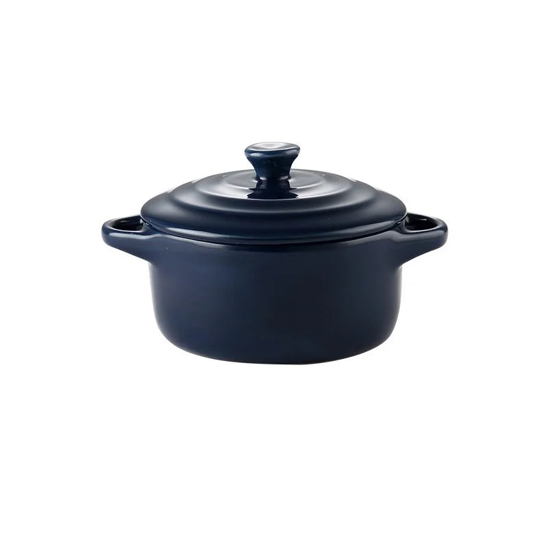 Porcelain Double-Handle Ceramic Bowl with Lid — Microwave & Steam Safe (13×7.5×9.8 cm | 5.12×2.95×3.86 in) for Steamed Eggs, Pudding & Soup