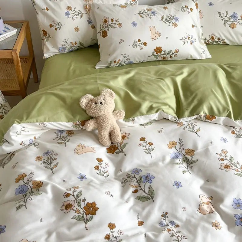 Pink Floral Brushed Microfiber Bedding Set Duvet Cover, Flat Sheet & Pillowcases (Twin/Full/Queen/King)