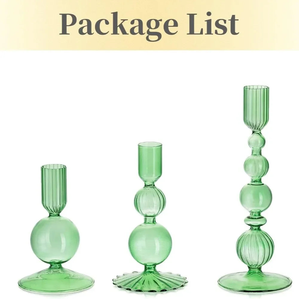 3-Piece Glass Taper Candle Holders and Flower Vases for Wedding Table Centerpiece