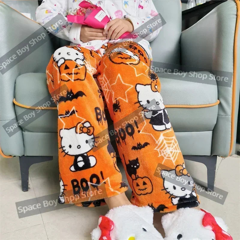 Women’s Flannel Fleece Pajama Pants – Kawaii Cartoon Elastic Waist Lounge & Sleep Trousers, Soft Anime Sleepwear Gift