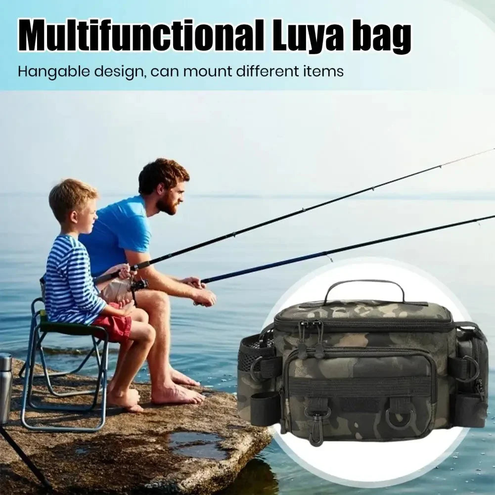 Waterproof Oxford Fishing Tackle Bag - Shoulder Crossbody Rod Holder with Multi-Pocket Storage