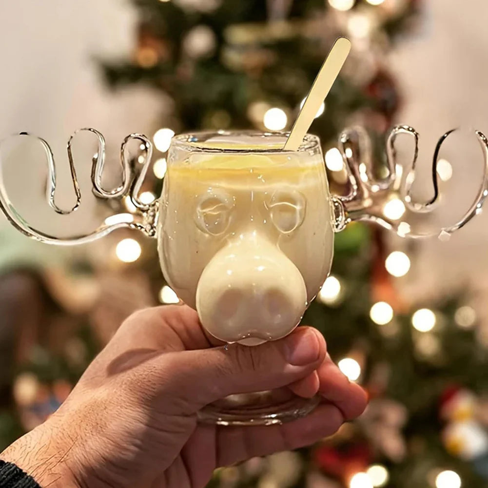 240ml (8oz) Moose Reindeer Glass Mug — Christmas Wine & Cocktail Cup