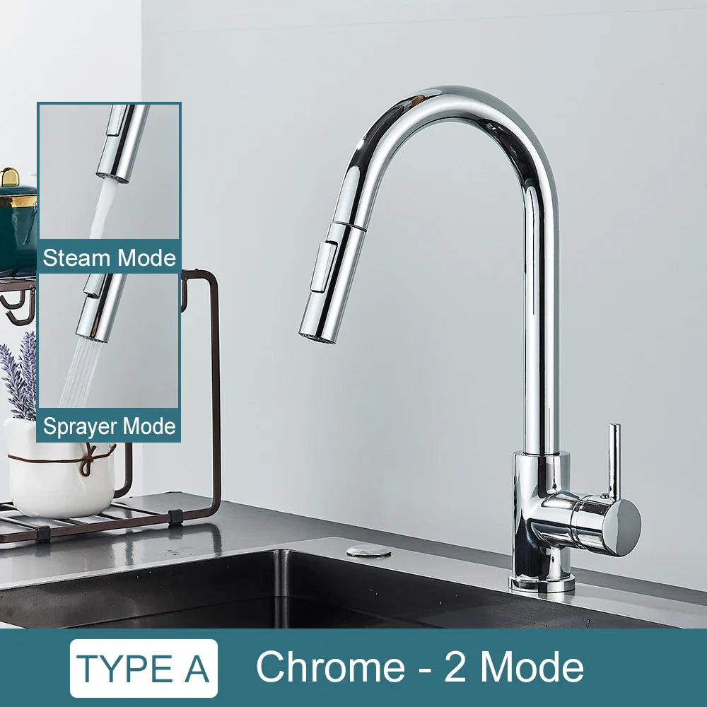 Black Pull-Out Kitchen Faucet Single-Handle Two-Function Deck-Mounted Mixer Hot and Cold