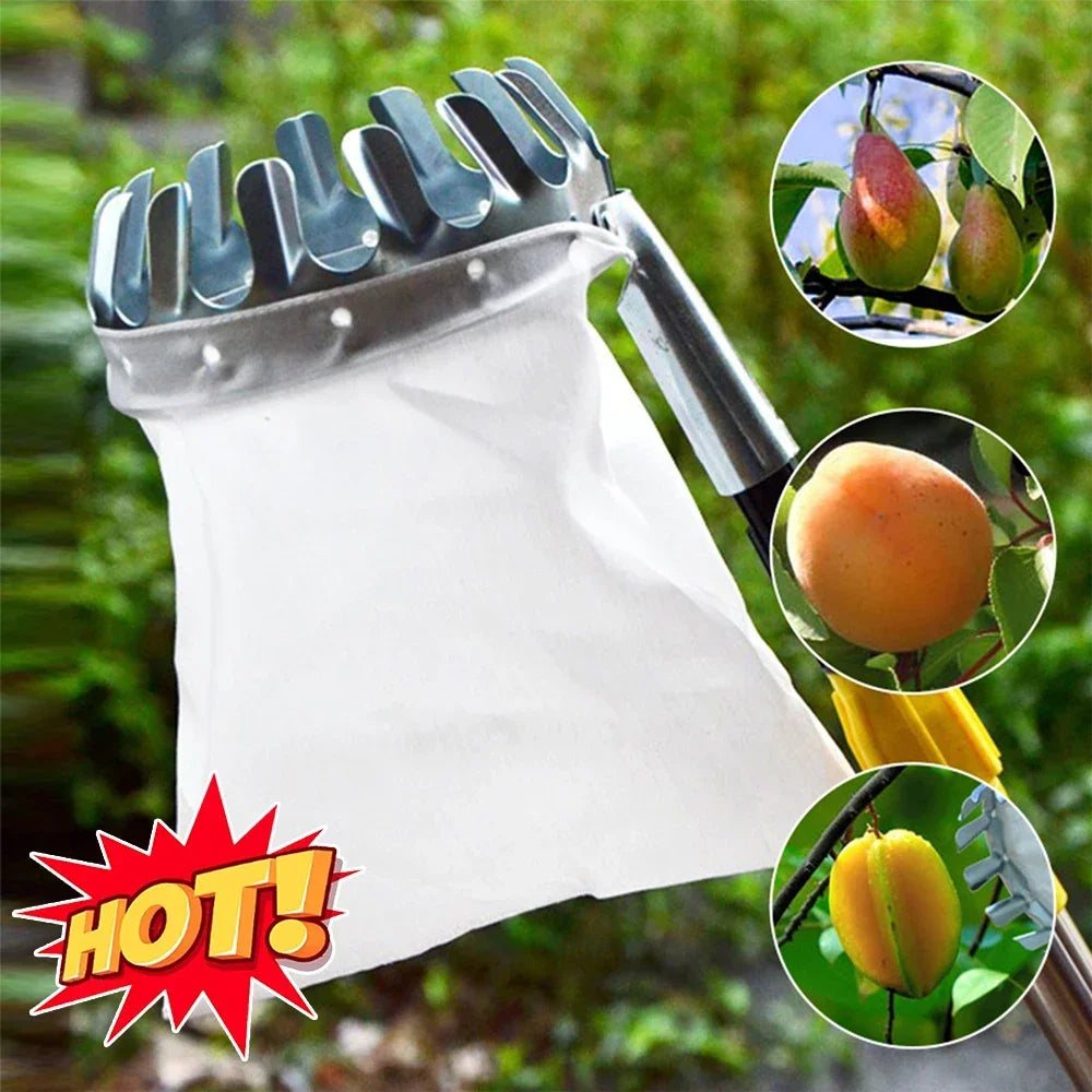 Fruit Picker Head with Detachable Catcher Pouch — Pole-Compatible Orchard Harvester for Apples Pears Oranges (16cm/6.3in & 14cm/5.5in)