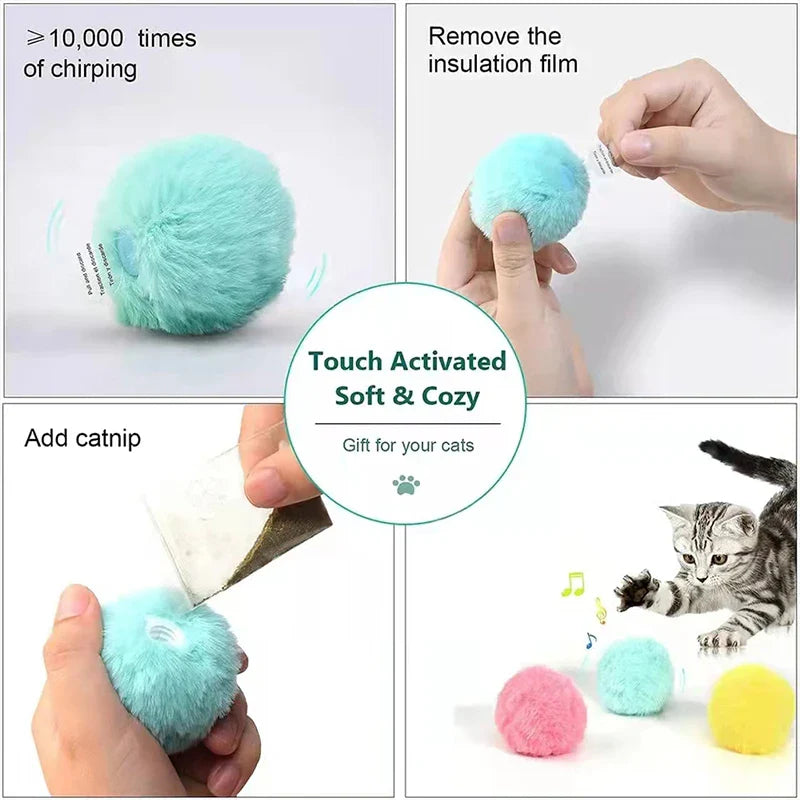 Interactive Touch-Activated Plush Sound Ball Cat Toy for Kittens & Cats — Electronic Catnip Squeak Toy