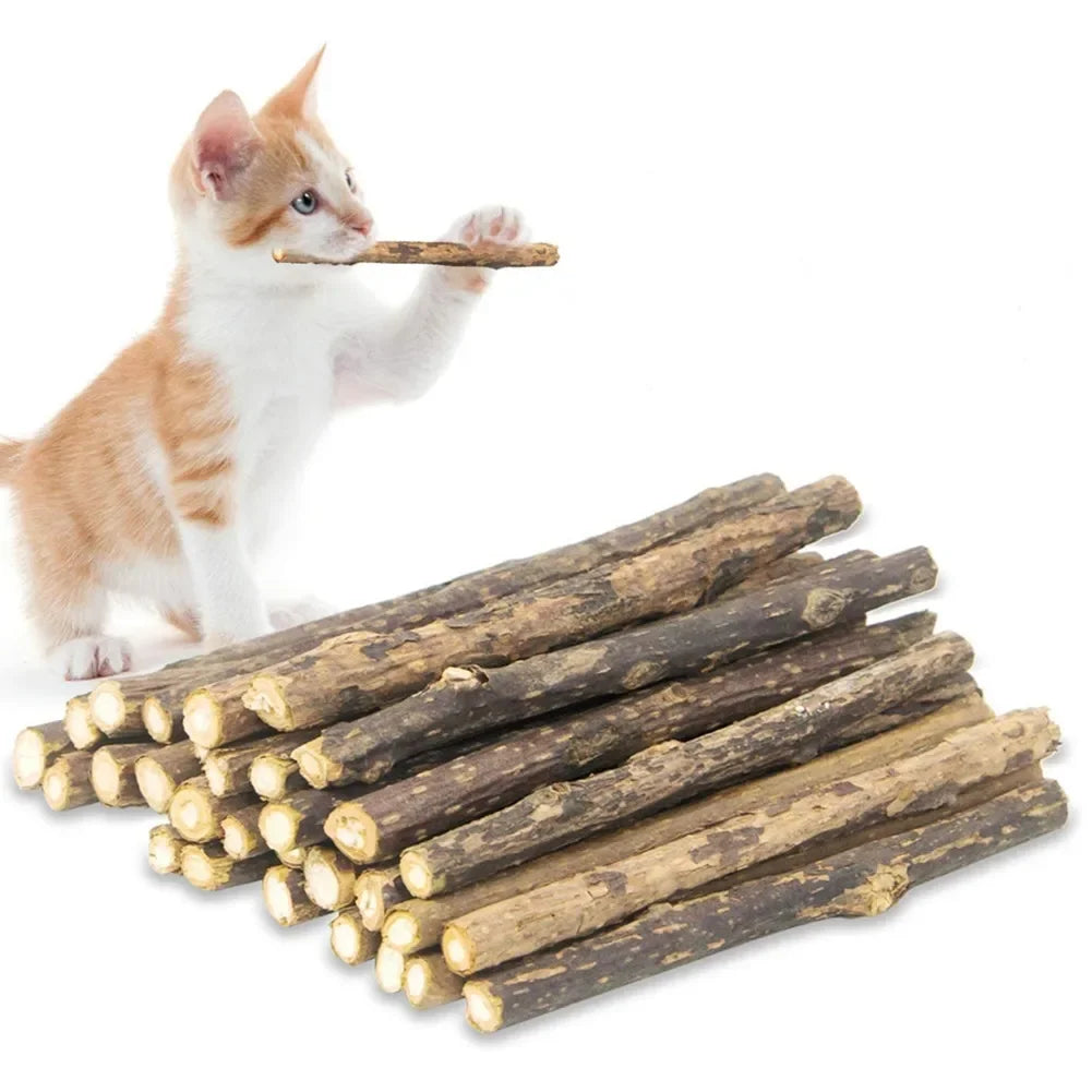 15-Pack Natural Matatabi (Silvervine) Cat Chew Sticks – Catnip Kitten Molar Dental Toy for Teeth Cleaning