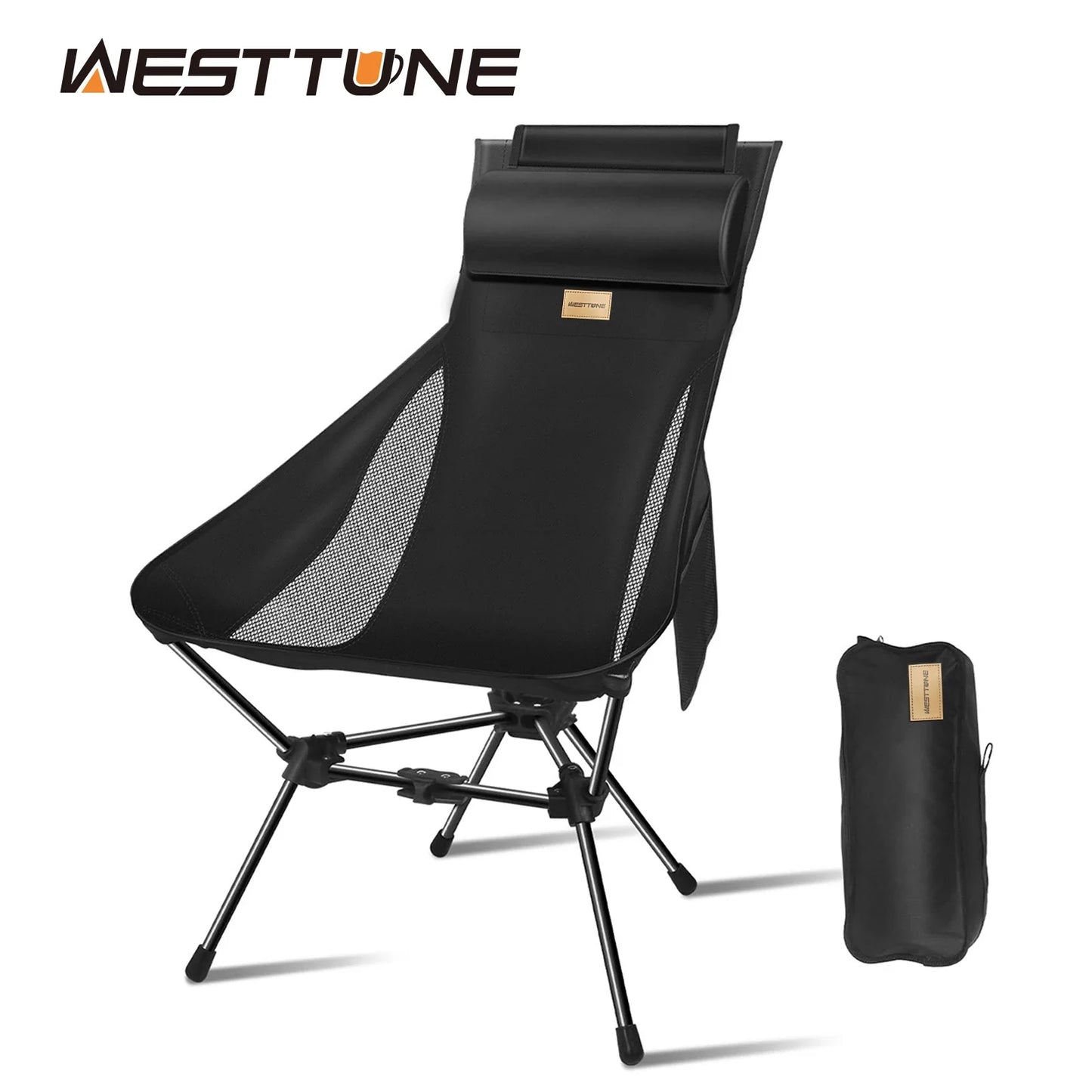 Ultralight Foldable Moon Camping Chair with Headrest, Portable Fishing & Travel Chair with Pillow and Carry Bag