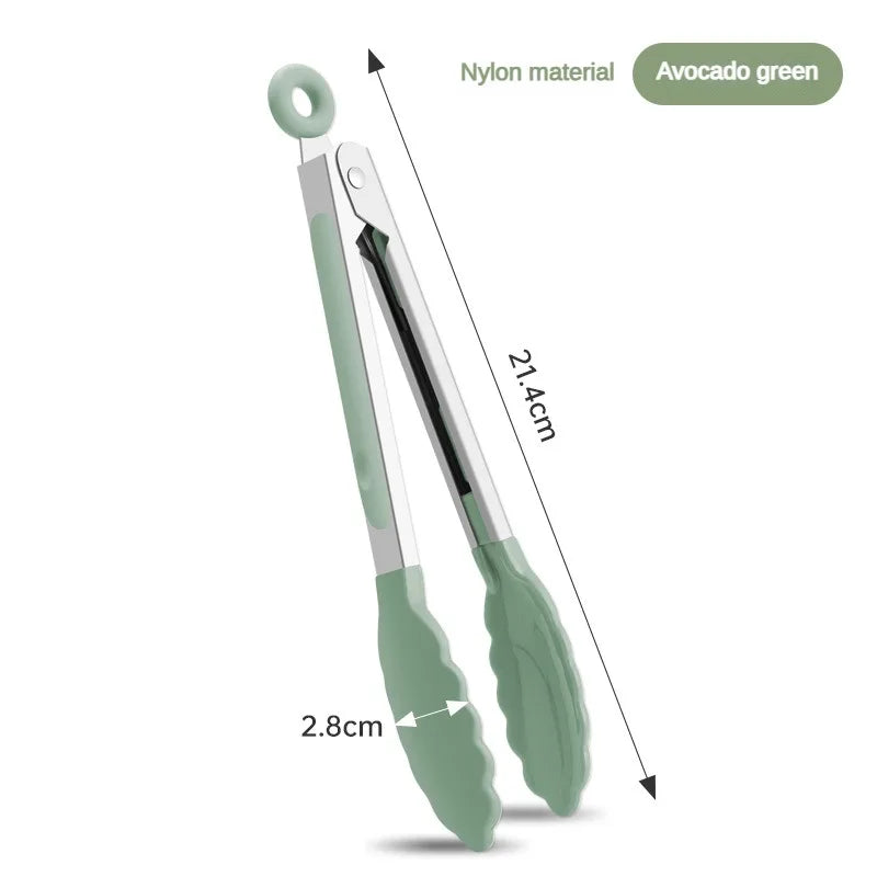 Heat-Resistant Nylon & 430 Stainless Steel Food Clip 7-Inch (18 cm) 1-Pack BBQ Bread Tongs