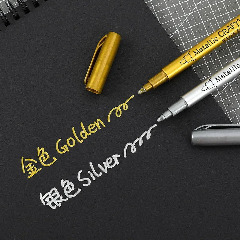 Metallic Brush Marker Pen (1 or 2-Pack) – Gold & Silver Permanent Metallic Ink for Crafts, Scrapbooking & Manga (14 cm / 5.5 in)