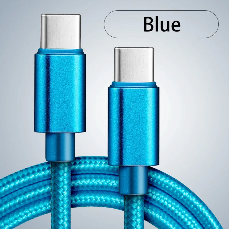 66W 5A Nylon USB-C to USB-C Fast Charging Cable — 1m/3.3ft, 2m/6.6ft, 3m/9.8ft | Braided PD Quick Charge for USB-C Devices