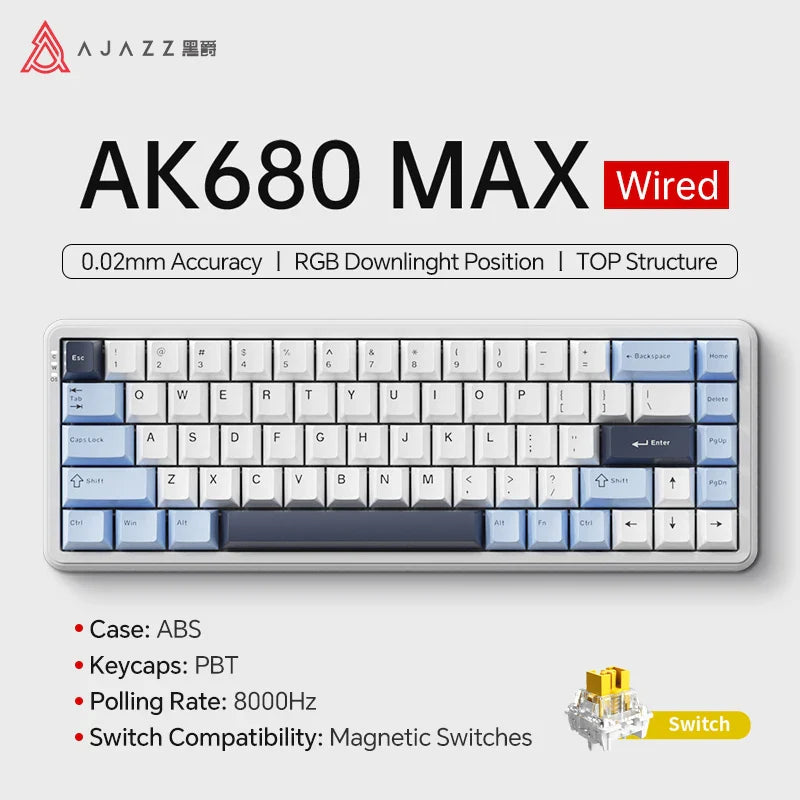 68‑Key 60% Magnetic Switch Mechanical Gaming Keyboard – Hot‑Swappable, 0.01mm Rapid Trigger, RGB Backlight, Wired USB