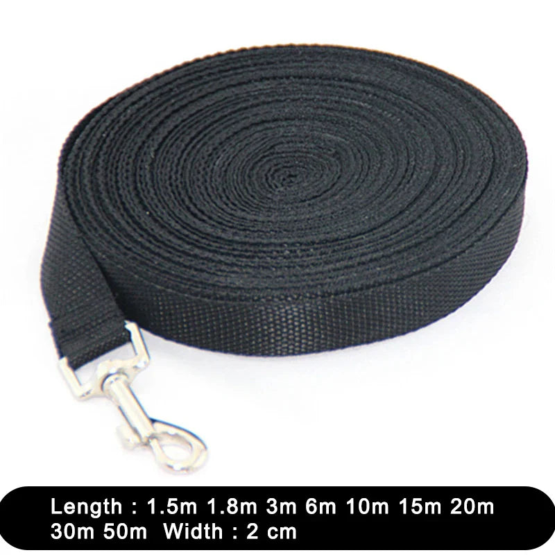 Nylon Dog Leash — Multiple Lengths 1.5/1.8/3/6/10/15/20/30/50 m (5–164 ft) 2 cm Wide Training & Walking Lead for Small, Medium, Large Dogs