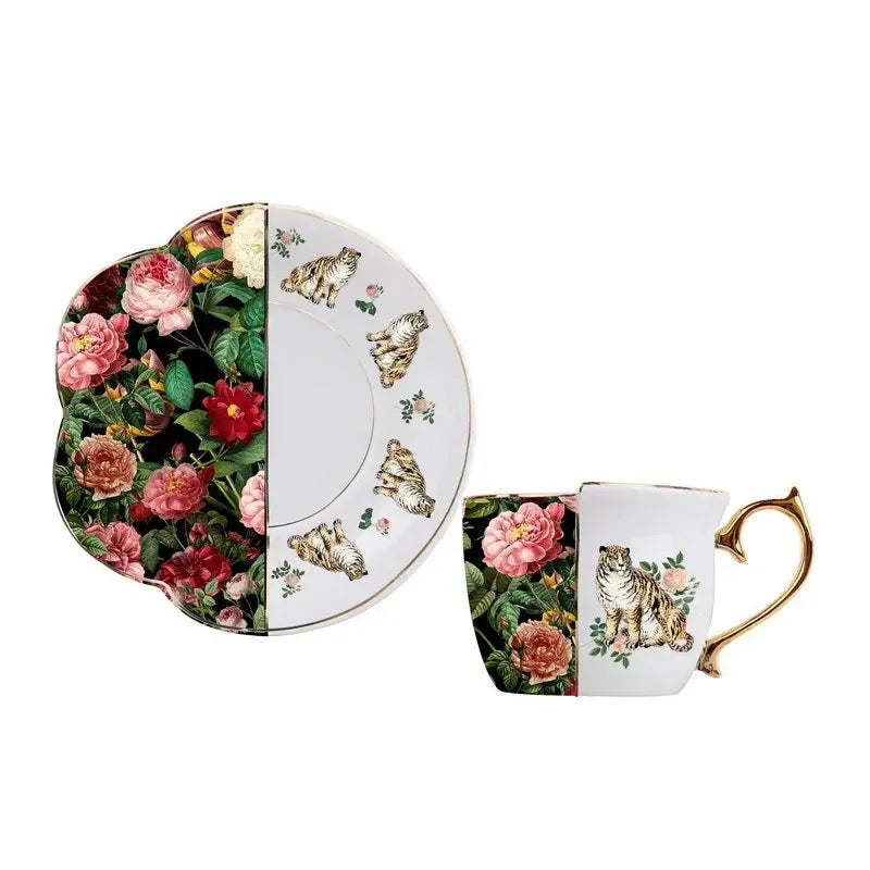 Luxury Porcelain Mug with Saucer & Tray - European Retro Afternoon Tea Coffee Cup