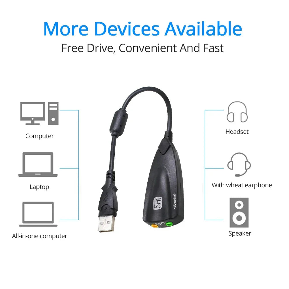 USB 7.1 External Sound Card – Virtual 7.1 Audio Adapter for PC Gaming, Plug-and-Play