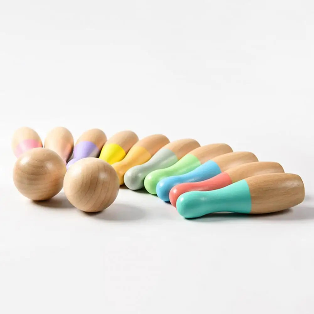 Wooden Kids Bowling Set - Indoor & Outdoor Toddler Bowling Game, 10 Pins & 2 Balls