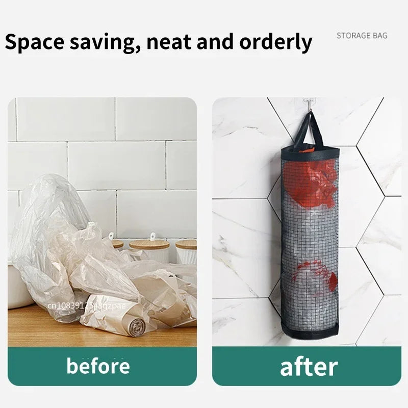 Wall-Mount Plastic Bag Holder Dispenser Hanging Kitchen Trash & Grocery Bag Organizer (1-5 Pack)