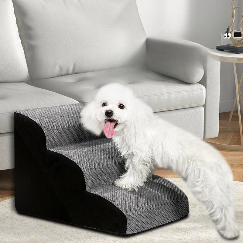2- & 3-Step Pet Stairs Ramp for Dogs and Cats – Washable Removable Memory Foam Non-Slip Steps