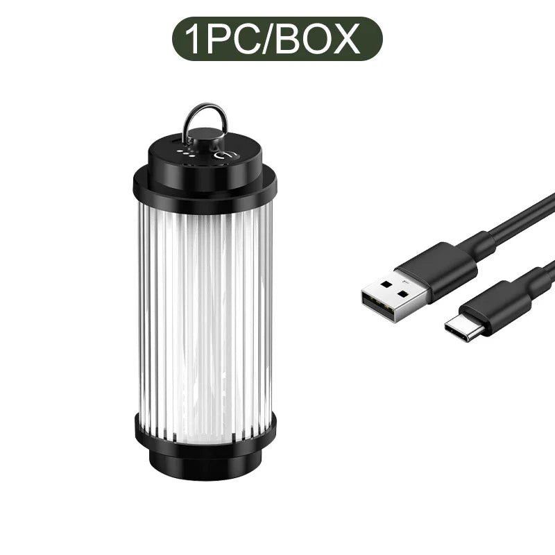 LED Camping Lantern 5 Modes, USB-C Rechargeable, Adjustable Hanging Hook & Bracket Mount