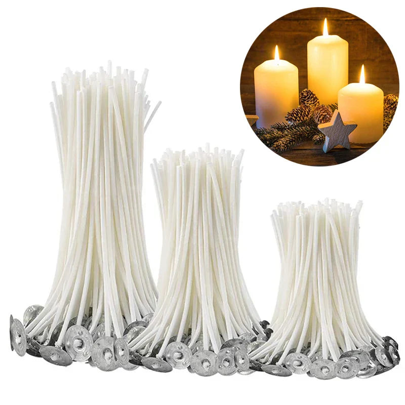 Pre-Waxed Pure Cotton Candle Wicks — 50/100 Pack, Smokeless DIY Candle Wicks, Multiple Lengths 2.6–20 cm (1.0–7.9 in)
