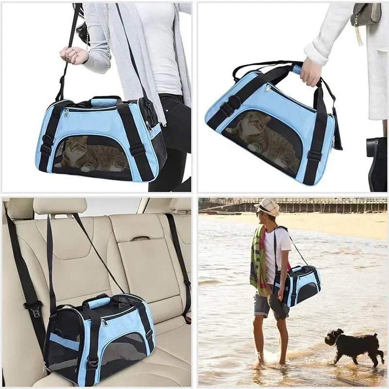 Foldable Breathable Mesh Pet Carrier – Portable Shoulder Bag & Backpack for Cats & Dogs (S/M/L)