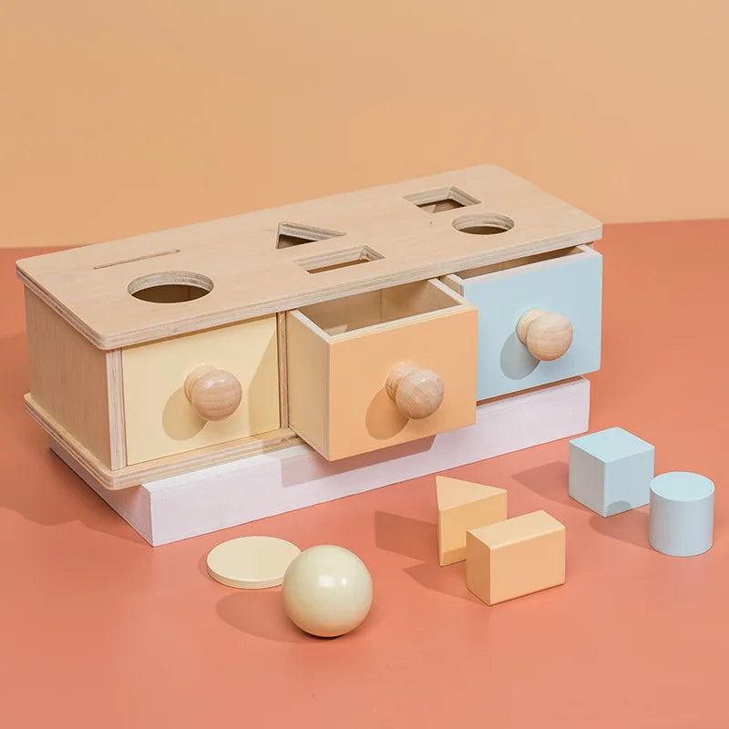 Montessori Wooden Coin Box Drawer Toy - Early Learning Shape Sorting & Counting Game for Babies and Toddlers