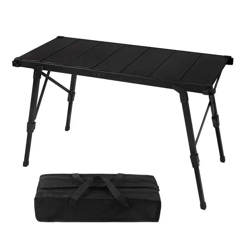 Folding IGT Camping Table – Portable Aluminum Frame with Wood-Grain Top, Adjustable Height 38–55 cm (15–22 in), 95×45 cm Surface (37×18 in) – Compact Foldable Picnic & BBQ Table