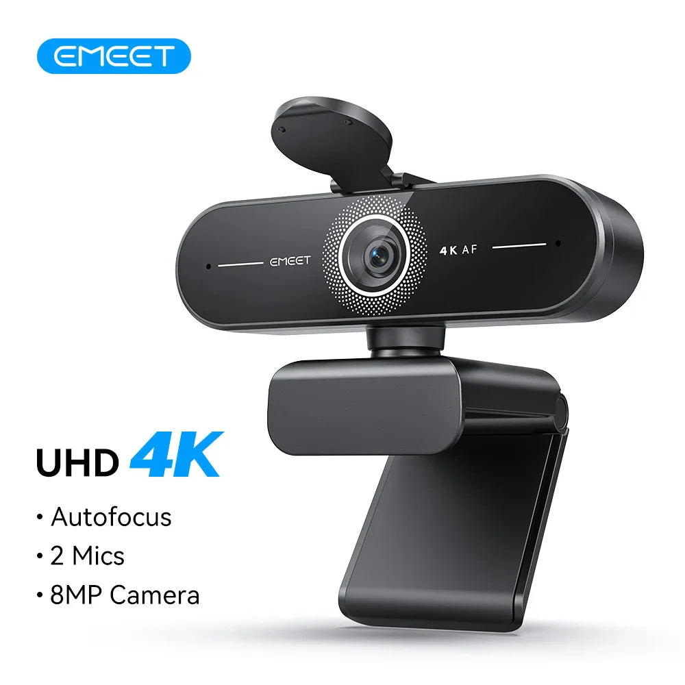 4K UHD USB Webcam — PDAF Autofocus, Dual Noise-Canceling Mics, Privacy Cover, 3840×2160 Web Camera for Zoom & Teams