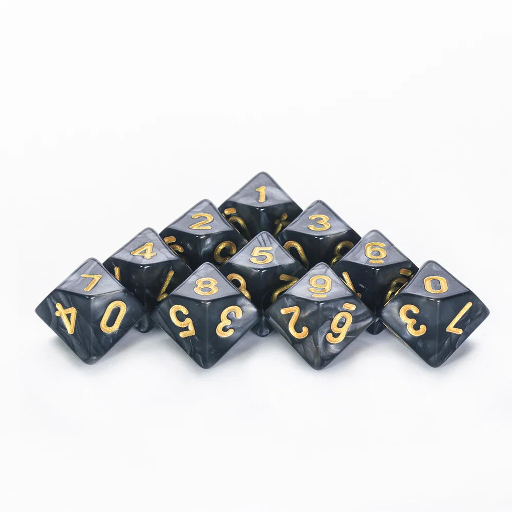 D10 Polyhedral Dice 10-Piece Set for D&D & Tabletop RPGs — Marble & Transparent Styles for Board Games & Parties